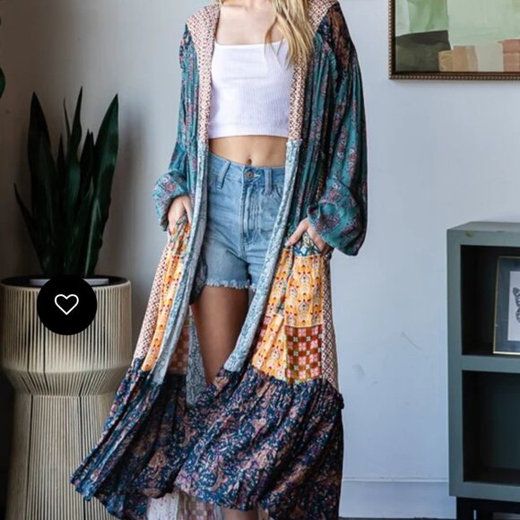 086 Boutique Patchwork Longline Duster NWOT Size Large - Picture 6 of 13